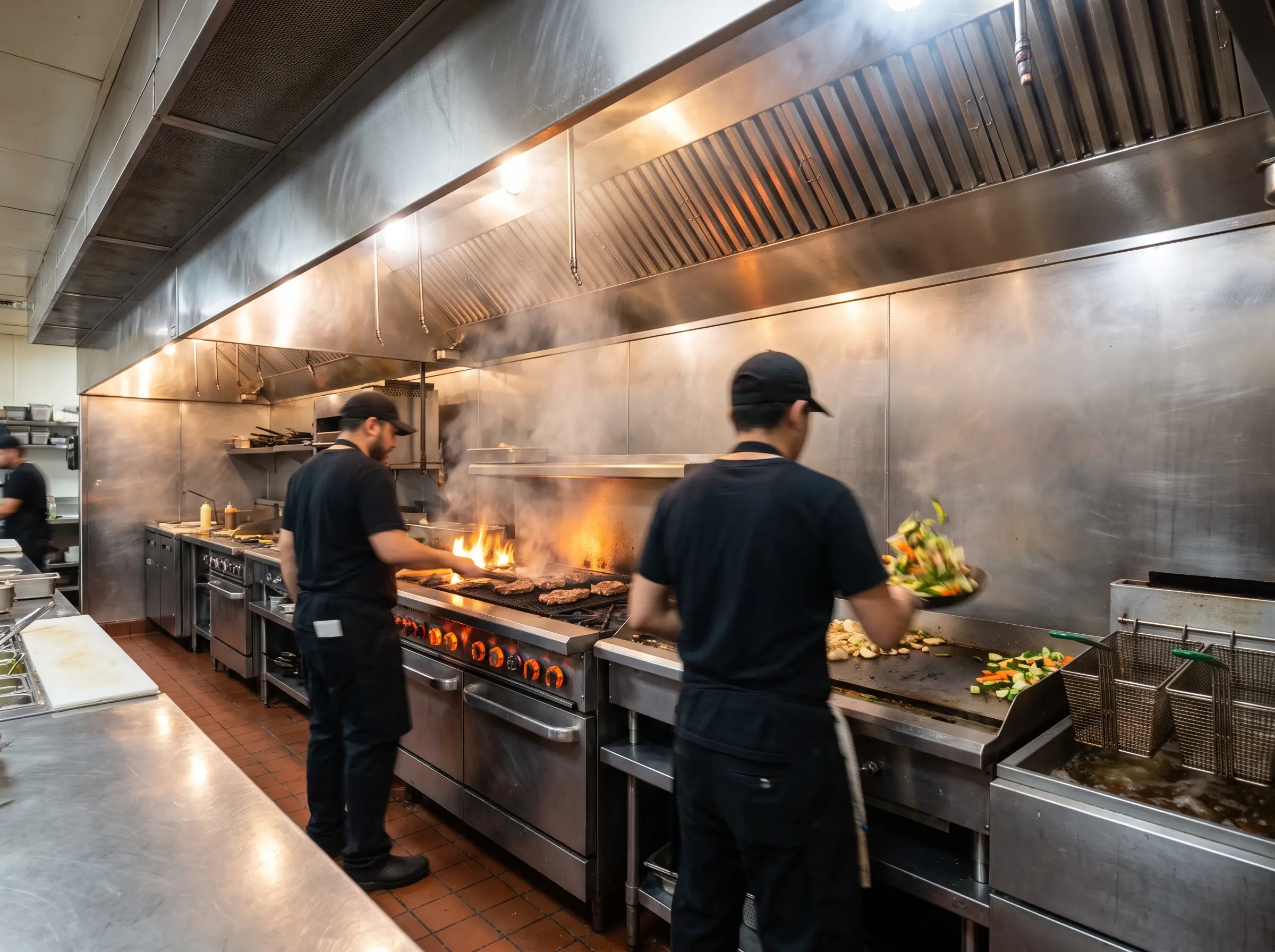 Cooks working in a restaurant kitchen
