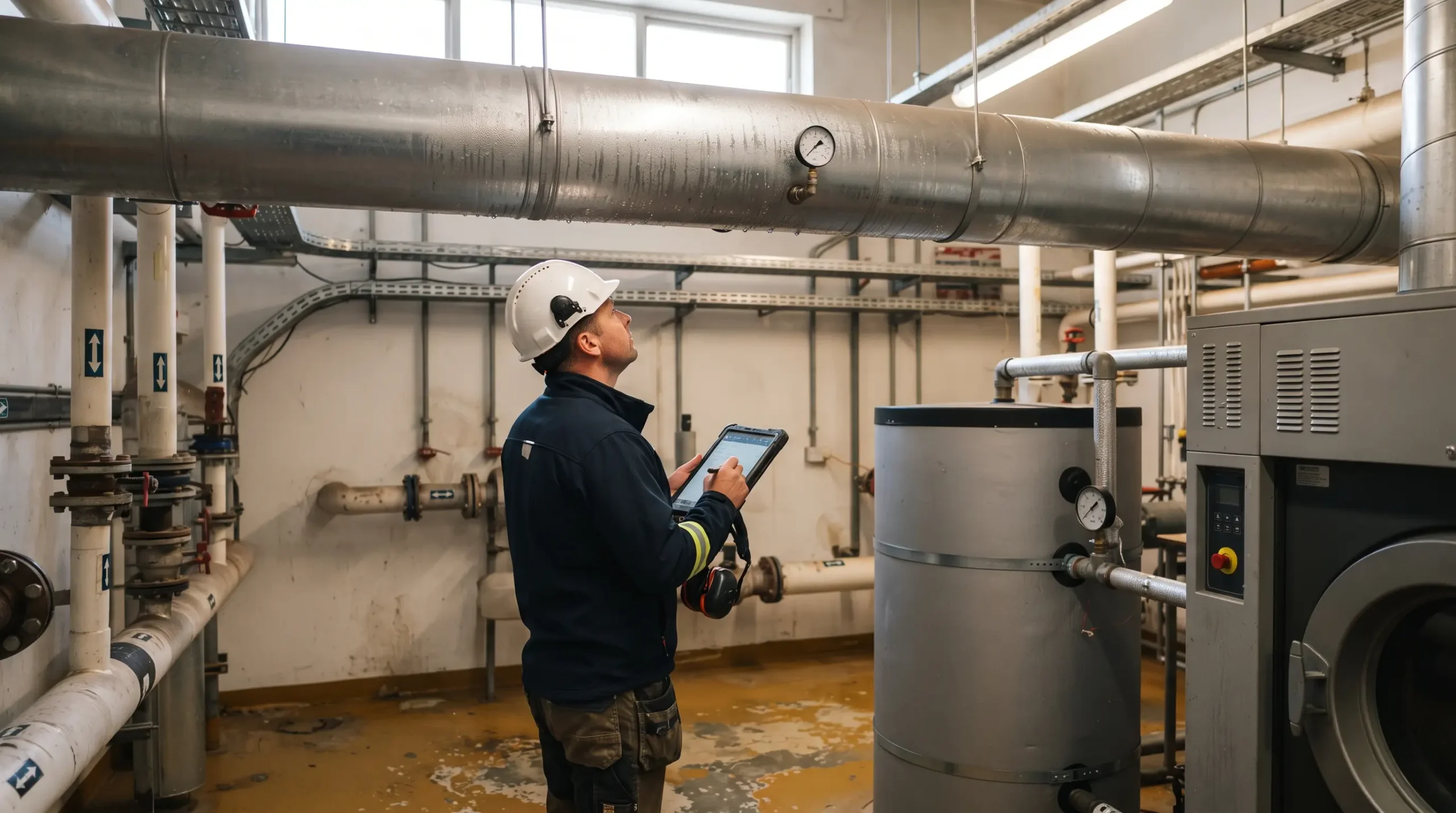 Engineer checking gauges in an industrial plant