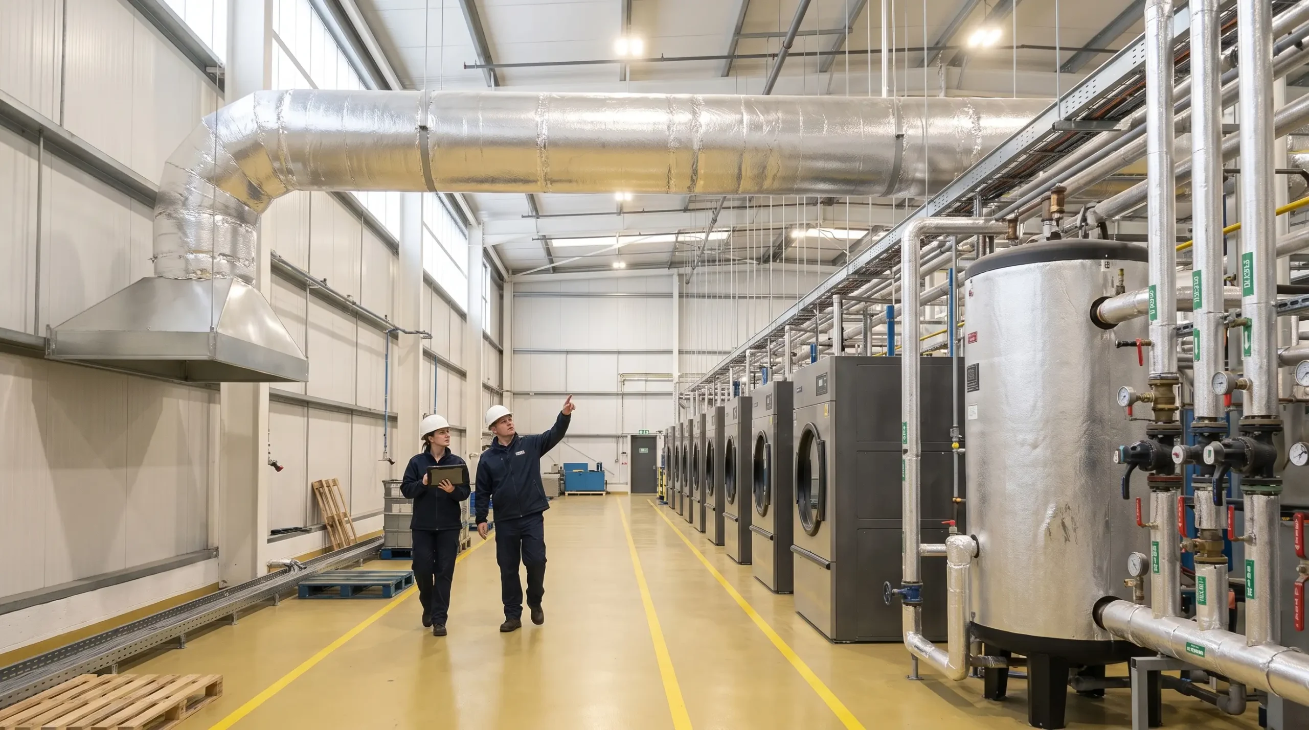 Engineer inspecting industrial exhaust equipment