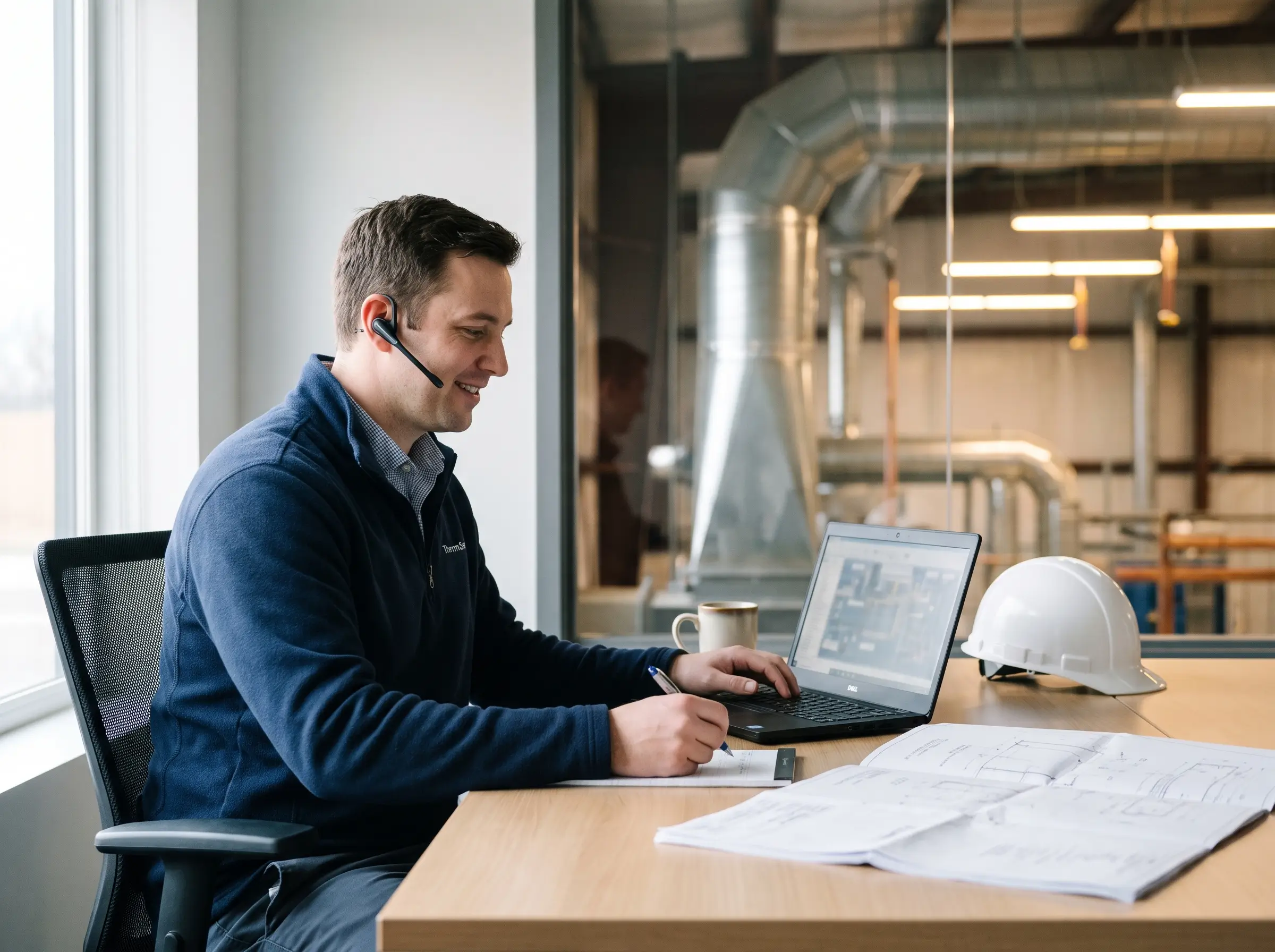 Engineer working at an office desk