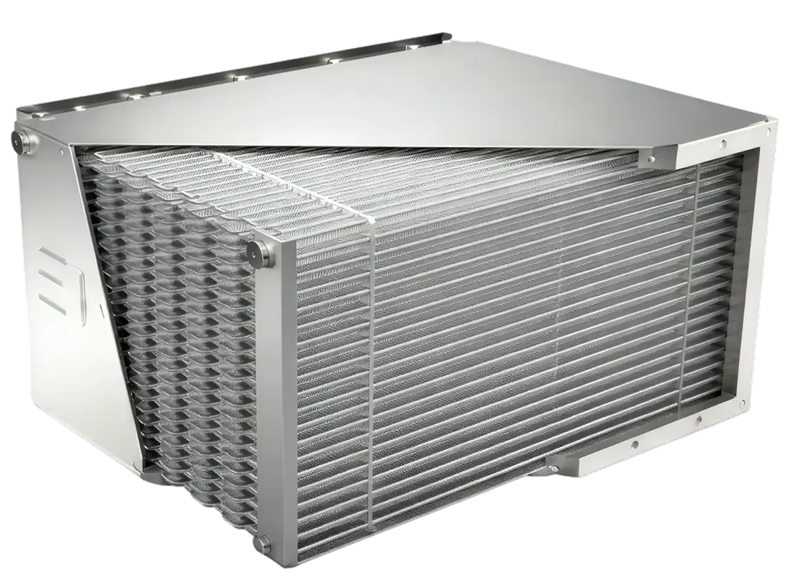 Close-up of a stainless steel heat exchanger